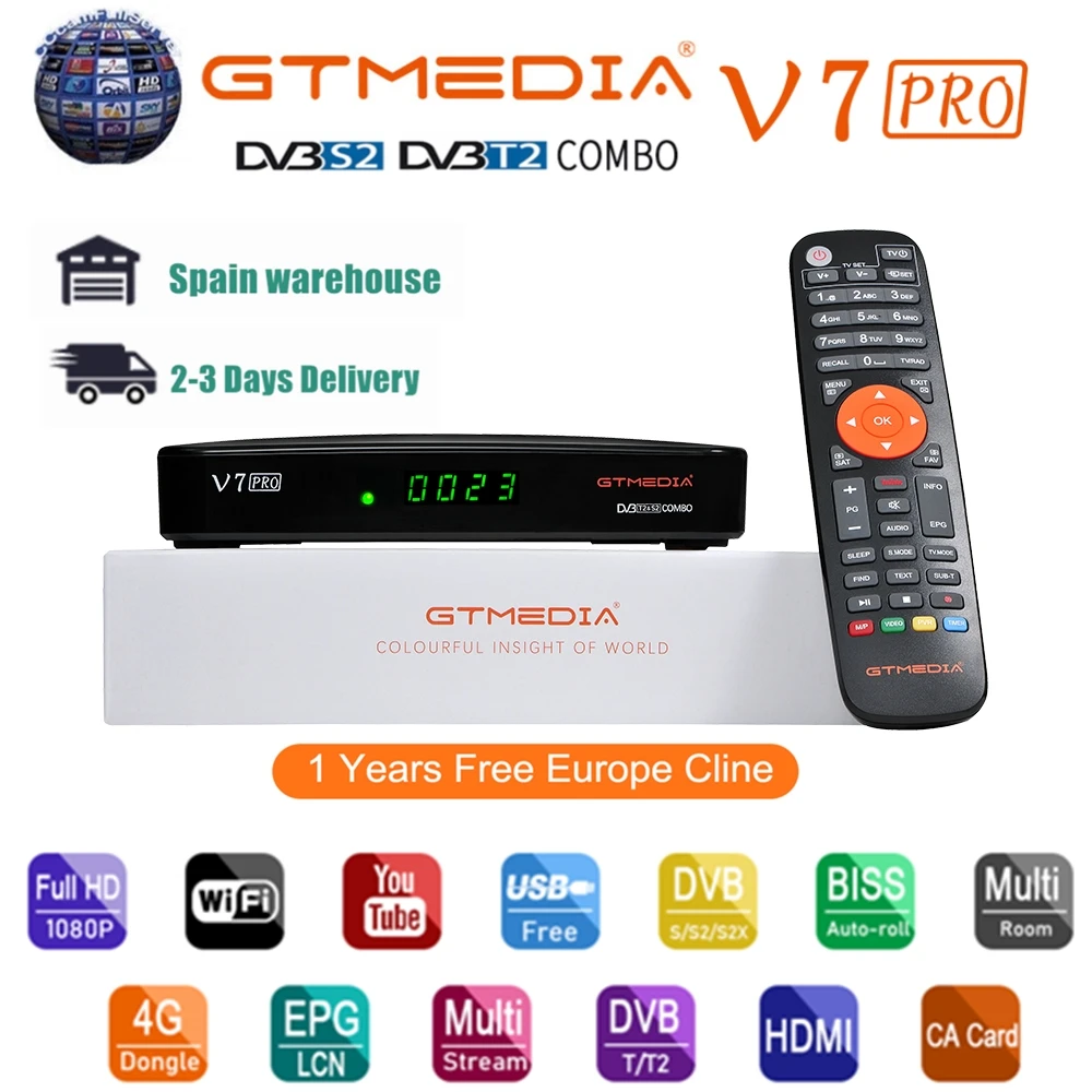 

2020 NEW GTMEDIA V7 pro DVB-S/S2/S2X+T/T2 Decoder CA Card Satellite TV Receiver Built-in WIFI tv box For H.265 Biss Key Youtube