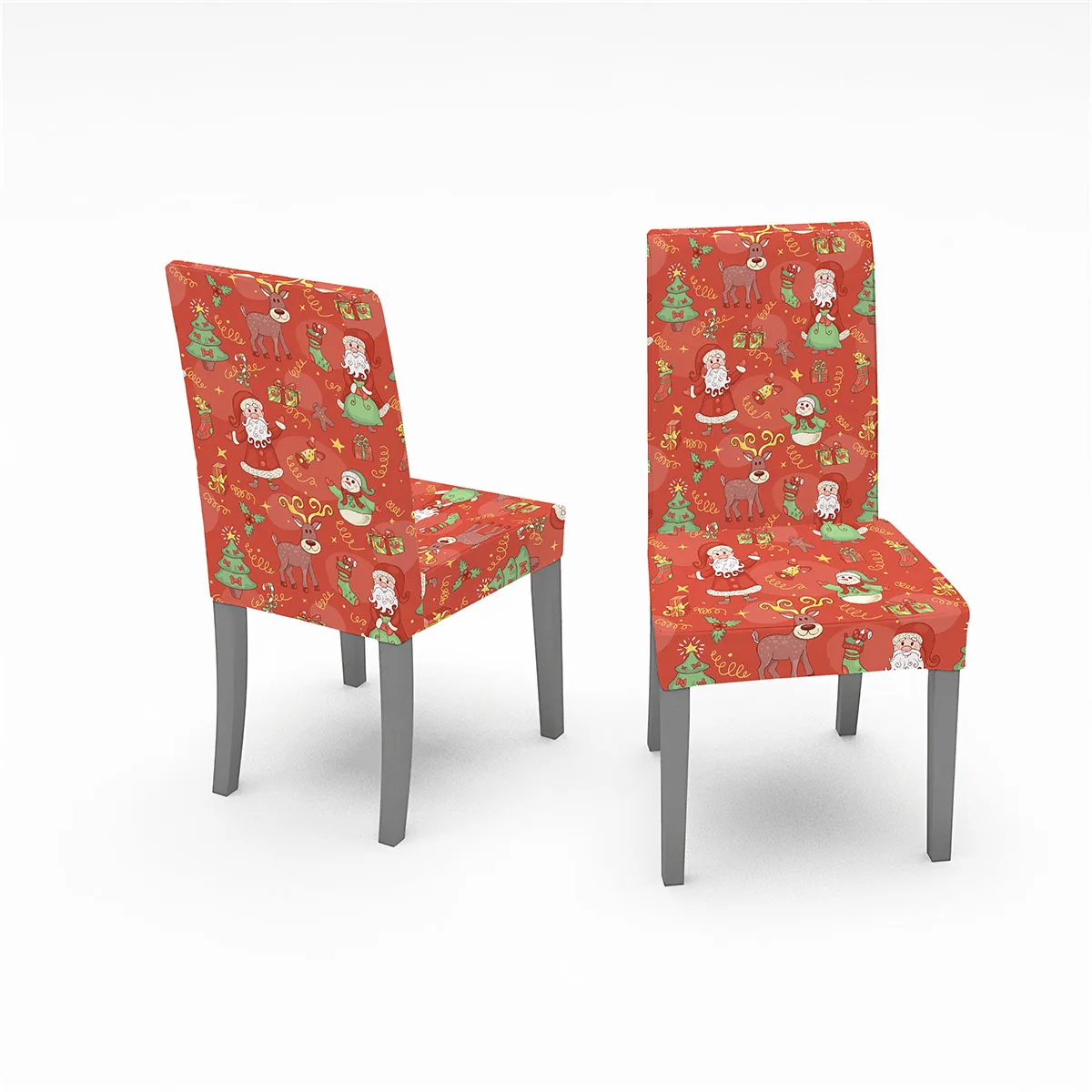 Housse de chaise de salle à manger, couvre-siège de cuisine amovible, élastique, extensible, motif de cerf et d'arbre imprimé, de noël, 4/6 pièces Housse de chaise de salle à manger, couvre-siège de cuisine amovible, élastique, extensible, motif de cerf et d'arbre imprimé, de noël, 4/6 pièces