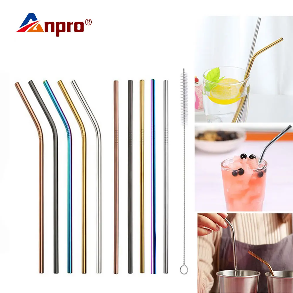 

Reusable Stainless Steel Drinking Straws 304 Metal Sturdy Bent Straight Drinks Straw Cleaner Brush Bag Colorful Bar Accessory