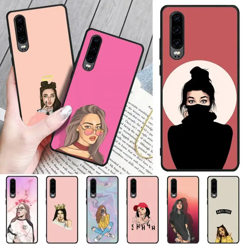 

LJHYDFCNB Cartoon girl Soft Silicone Black Phone Case For Huawei P8 lite 2017 P9 P10 20Pro Lite Pro P30lite P Smart 2019