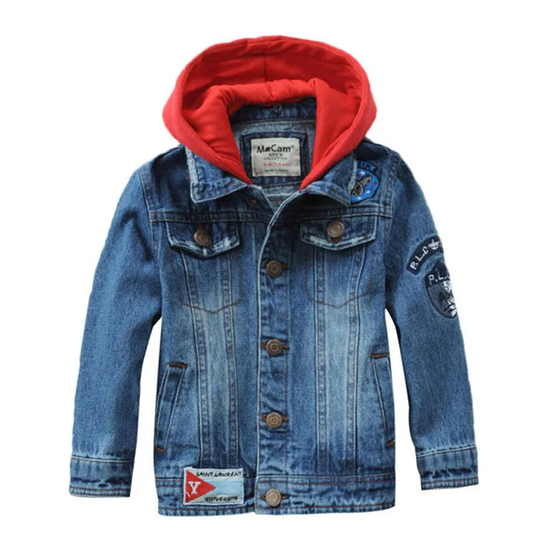 

Children's Denim Jacket With Hood Fashion Splicing Design Kids Jeans Coat For Teen Boys 2-14 Years Outerwear LC101