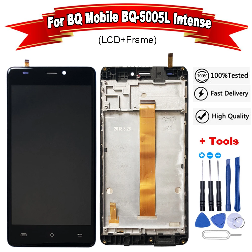 Черно золотистый с рамкой для BQ Mobile 5005L Intense BQS LCD дисплей Touch датчик экрана в сборе +