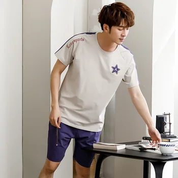 Men's sleepwear summer SHORT sleeve T-shirt and shorts for home wear soft cotton sport 2 pcs pajama set suit
Men's sleepwear summer SHORT sleeve T-shirt and shorts for home wear soft cotton sport 2 pcs pajama set suit