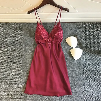 2020 Women Sexy V-neck Suspender Nightdress Solid Color Sleepwear Camisole Silk Home Wear Lace Nightgown Female Clothing Pajamas
2020 Women Sexy V-neck Suspender Nightdress Solid Color Sleepwear Camisole Silk Home Wear Lace Nightgown Female Clothing Pajamas