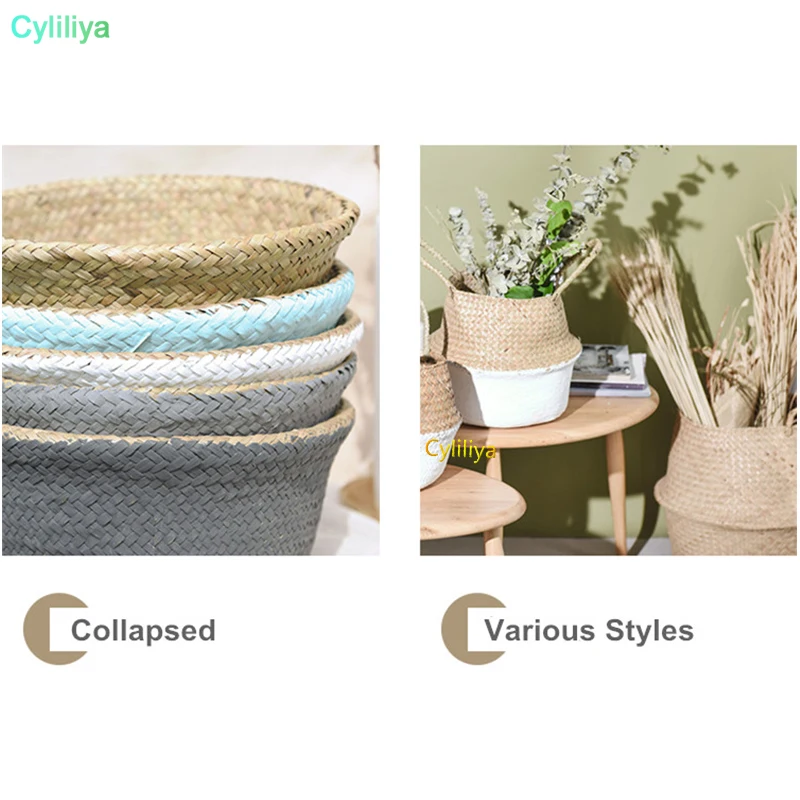 bamboo storage baskets foldable laundry straw patchwork wicker