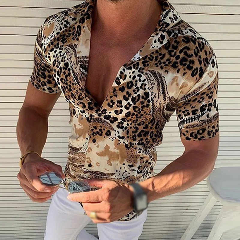 Men Tops Casual Slim Leopard Print Lapel Short Sleeve Male Shirt Summer Fashion Tees
Men Tops Casual Slim Leopard Print Lapel Short Sleeve Male Shirt Summer Fashion Tees