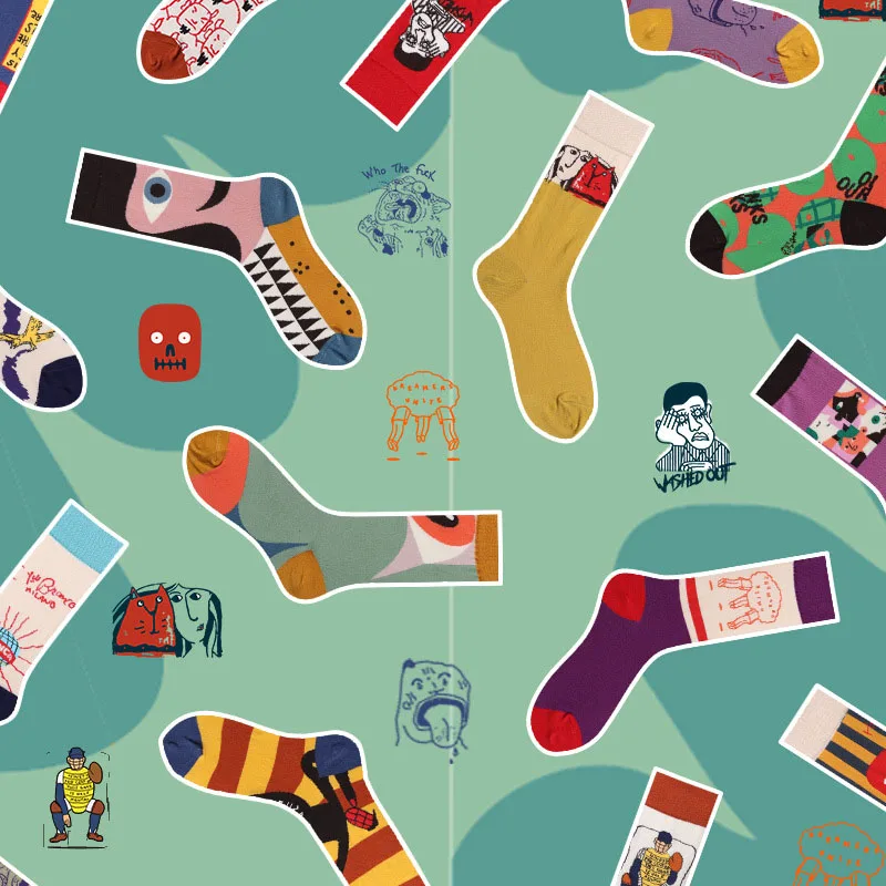 Парные осенне зимние креативные носки для улицы в стиле Харадзюку с абстрактным