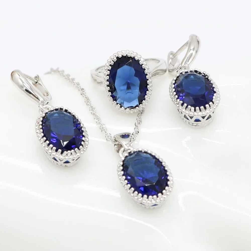 Round Blue Zircon Bridal Silver 925 Trendy Pendant Necklace Earring and Ring Jewelry Sets for Ladies Fashion Gift
Round Blue Zircon Bridal Silver 925 Trendy Pendant Necklace Earring and Ring Jewelry Sets for Ladies Fashion Gift