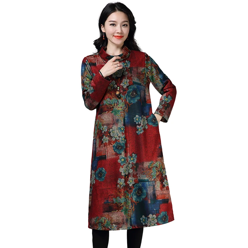 Uego Turtleneck Thicken Fleece Warn Autumn Winter Dress Print Floral Vintage Woolen Dress Plus Size Women Casual Midi Dress Robe
Uego Turtleneck Thicken Fleece Warn Autumn Winter Dress Print Floral Vintage Woolen Dress Plus Size Women Casual Midi Dress Robe