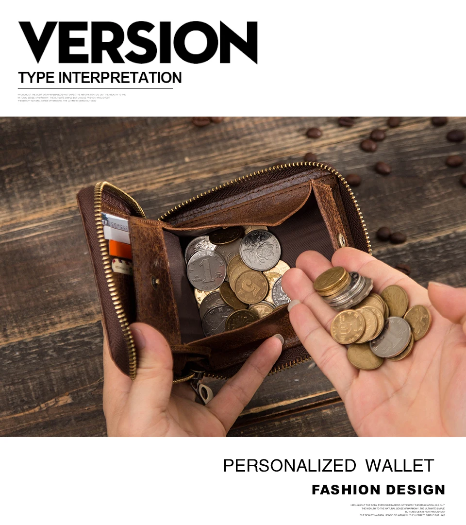 CONTACTS 100% Genuine Leather Rfid Wallet Men Leather Coin Purse Short Male Card Holder Wallets Zipper Around Money Bag Quality