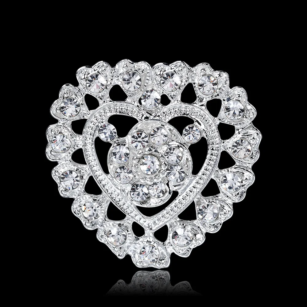 

Plated Crystal Rhinestones Diamante Heart Bejeweled Brooch Pins for Wedding Bridal Party Bouquet DIY Accessories AB013
