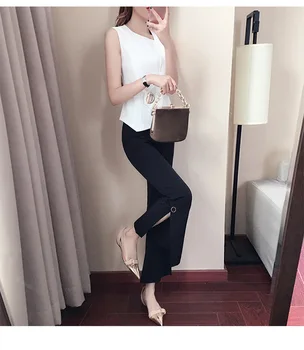 Sleeveless Top Split Horn Wide Leg Pants Suit Female 2019 Temperament Foreign Style Two-piece Set Chao 979 
Sleeveless Top Split Horn Wide Leg Pants Suit Female 2019 Temperament Foreign Style Two-piece Set Chao 979