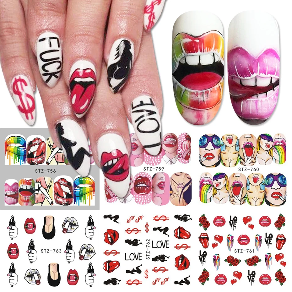 1pcs Nail Stickers Sexy Lips Cool Girl Water Decals Wraps Cartoon Sliders For Nail Decoration Manicure Colorful Tip BESTZ756-763
1pcs Nail Stickers Sexy Lips Cool Girl Water Decals Wraps Cartoon Sliders For Nail Decoration Manicure Colorful Tip BESTZ756-763