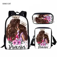 

KOKO CAT Queen Princess Super Mom&Baby Printing Backpack for Girls 3pcs/set Primary School Bags School Backpack Mujer mochila