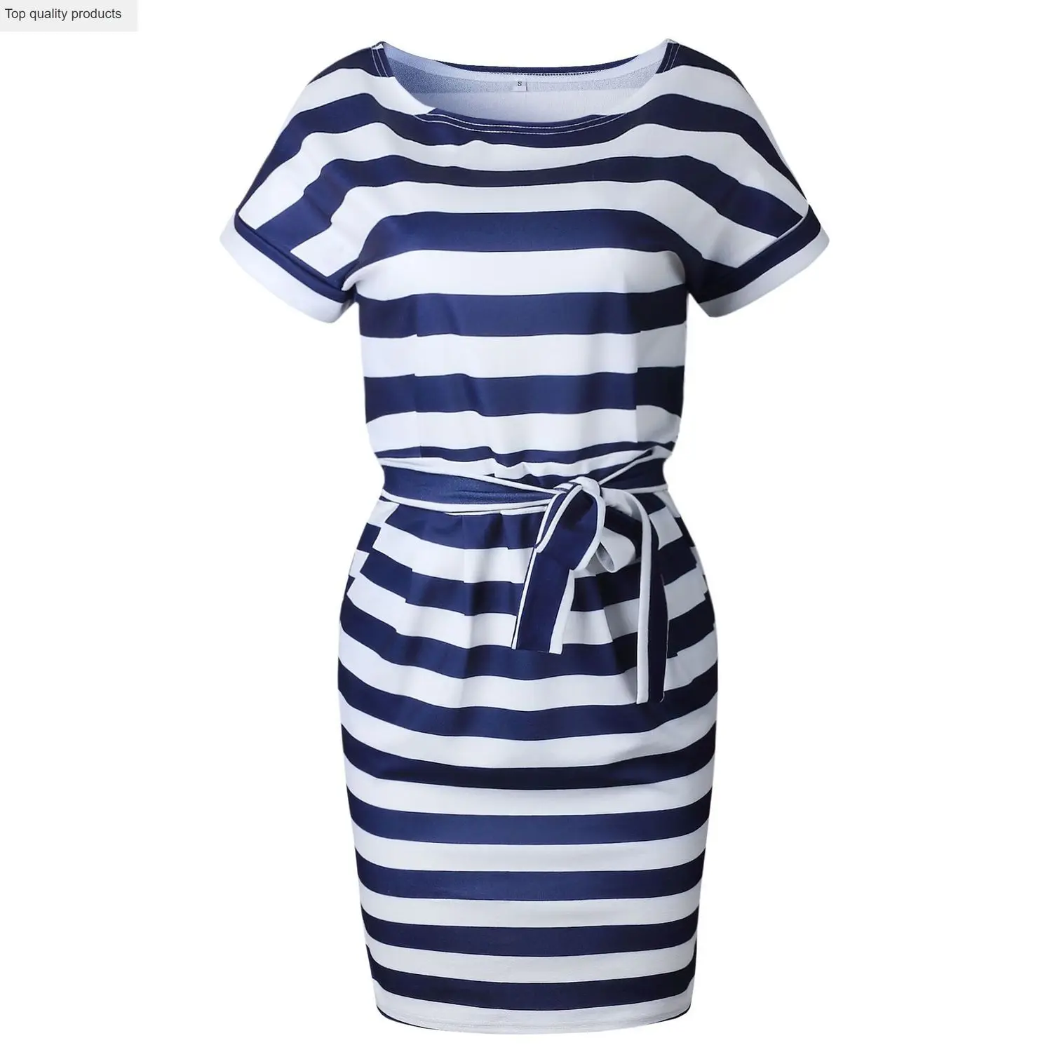 2020 New Summer Dress Casual Fashion Trendy Temperament Sexy Stripe Large Size Slim Short Sleeve Round Neck Women CW501 | Женская одежда