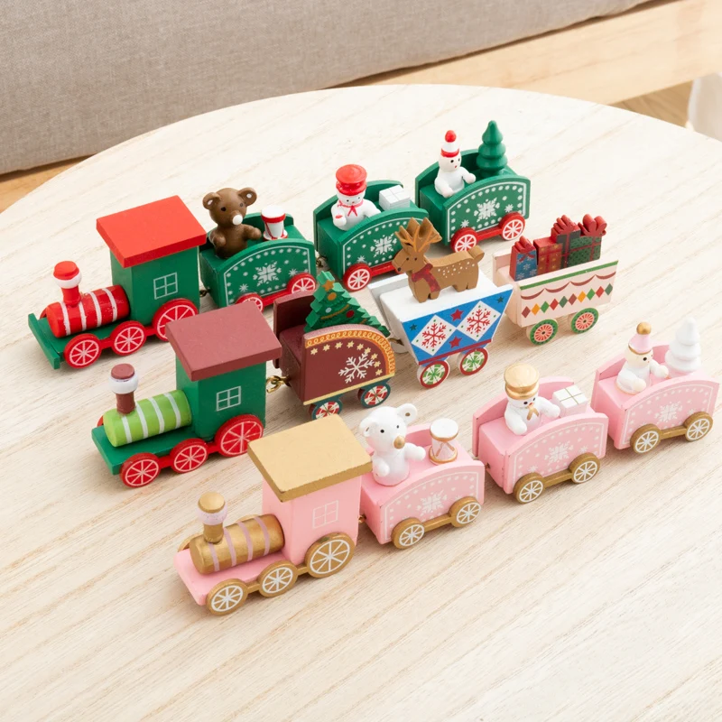 

Merry Christmas Wooden Train Home Decoration Santa Claus Gift Wooden Painted Children's Toy Decoration 2022 New Year Gift