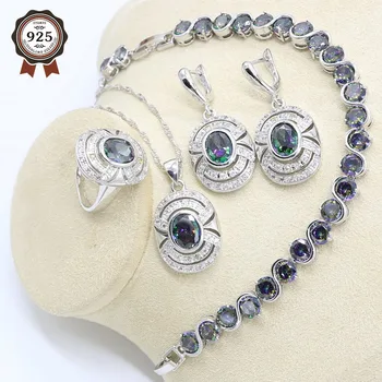Geometric Rainbow Zircon Silver Color Jewelry Set for Women with Bracelet Earrings Necklace Pendant Ring Gift Box
Geometric Rainbow Zircon Silver Color Jewelry Set for Women with Bracelet Earrings Necklace Pendant Ring Gift Box