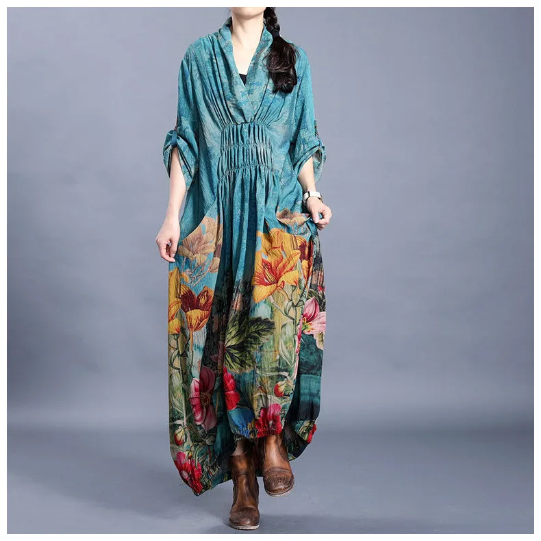 High Quality Runway Fashion Designer Maxi Dress Women's V Neck Full Sleeve Green Floral Printed Loose Casual Long Big Size Dress
High Quality Runway Fashion Designer Maxi Dress Women's V Neck Full Sleeve Green Floral Printed Loose Casual Long Big Size Dress
