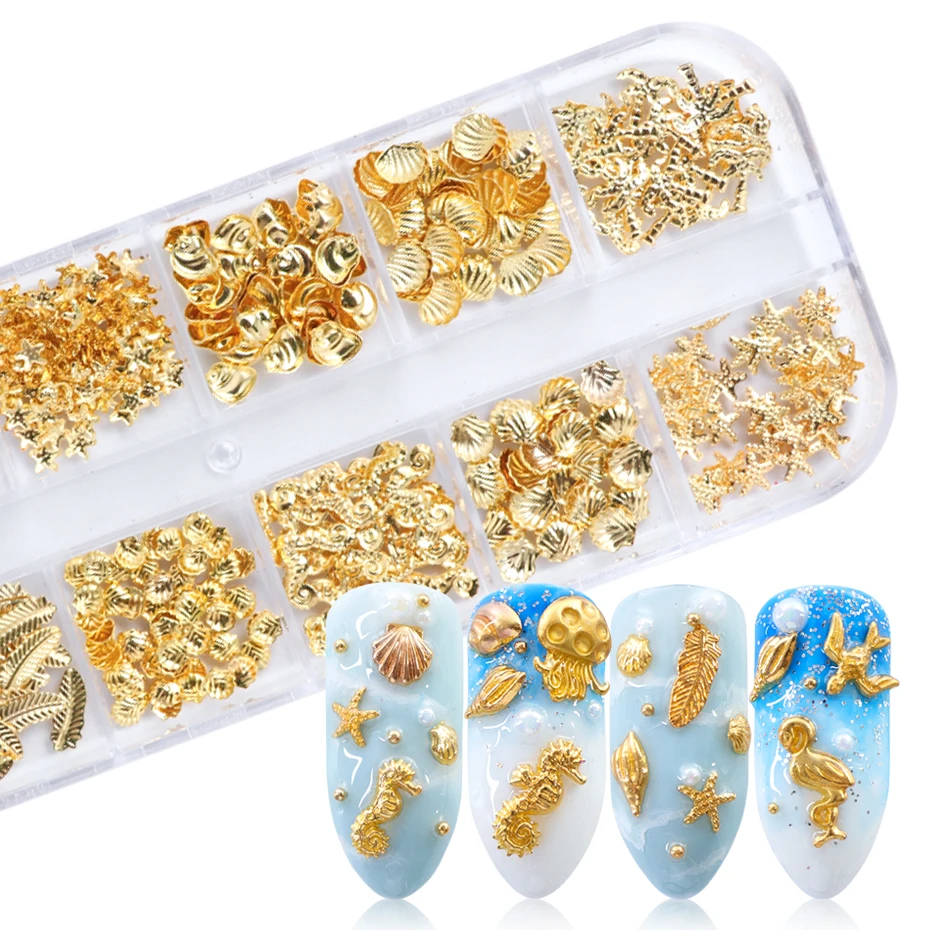 Gold Nail Art Alloy Studs Seaside 3D Decorations Sea Shell Star Feathers Charm Metal Frame Rivets Nail Sequin Accessories BE25
Gold Nail Art Alloy Studs Seaside 3D Decorations Sea Shell Star Feathers Charm Metal Frame Rivets Nail Sequin Accessories BE25