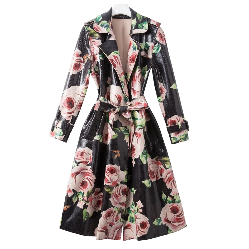 Autumn and winter new women's deerskin velvet fashion rose print large lapel long sleeve lace up windbreaker coat
Autumn and winter new women's deerskin velvet fashion rose print large lapel long sleeve lace up windbreaker coat