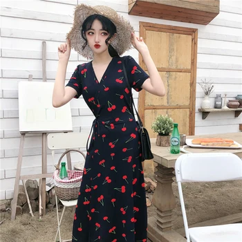 Cherry Printed 4 Sizes Simple Slim Casual All Match Fashion Basic 2020 Summer Spring Short Sleeve Women Female V-neck Dresses
Cherry Printed 4 Sizes Simple Slim Casual All Match Fashion Basic 2020 Summer Spring Short Sleeve Women Female V-neck Dresses