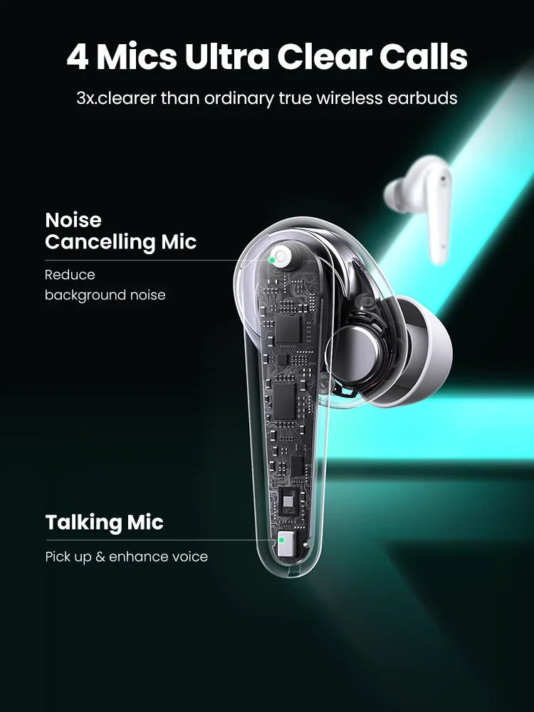 UGREEN HiTune T1 Wireless Earbuds with 4 Mics TWS Bluetooth 5.0 Earphones True Wireless Stereo 24H Playing USB C Charge Earphoe