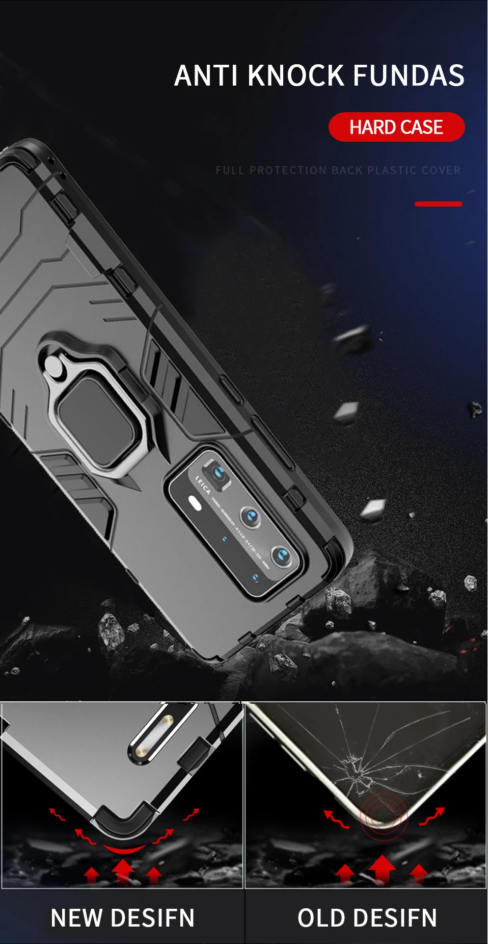 Luxury Armor Cover Phone Case For Huawei P40 Lite E y6 y7 2019 Honor 8i 10i 20i 8S 20 Pro Nova 5 Car Stand Ring Holder Back Case (4)