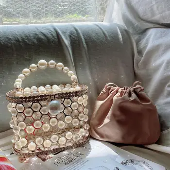 Pearls Basket Evening Clutch Bags Women Luxury Hollow Out Rhinestone Beaded Metallic Cage Handbags Ladies Wedding Party Purse
Pearls Basket Evening Clutch Bags Women Luxury Hollow Out Rhinestone Beaded Metallic Cage Handbags Ladies Wedding Party Purse
