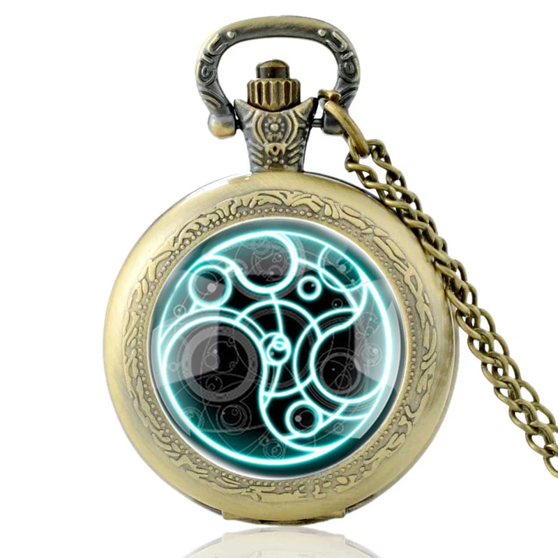 

High Quality Vintage Doctor Who Symbol Glass Dome Quartz Pocket Watch Classic Men Women Bronze Necklace Pendant Gifts