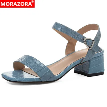 MORAZORA 2020 new arrive square high heel sandals women genuine leather shoes buckle Stone pattern classic summer sandals woman 
MORAZORA 2020 new arrive square high heel sandals women genuine leather shoes buckle Stone pattern classic summer sandals woman