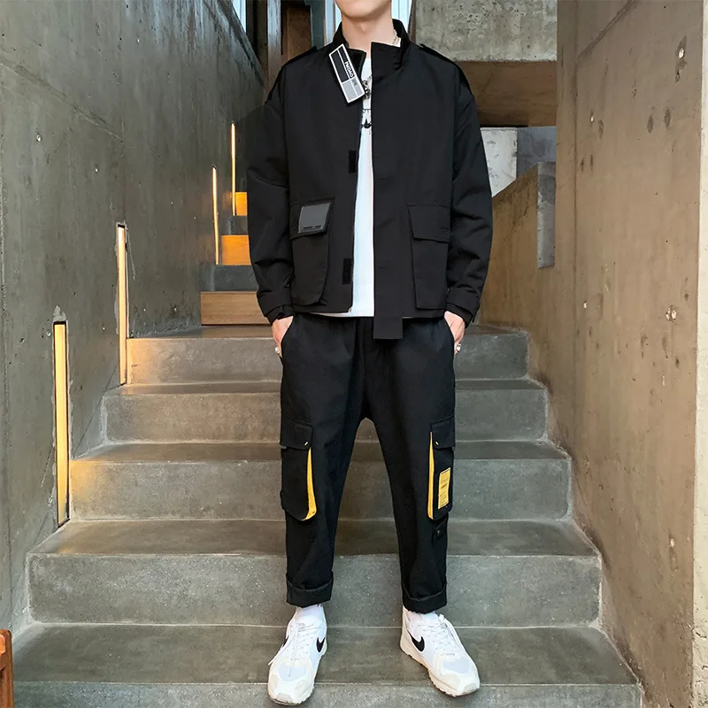 Spring And Autumn Hot Sales-Heat Transfer Printing Japanese-style Loose-Fit Large Pocket Velcro Closing Handsome Versatile Long