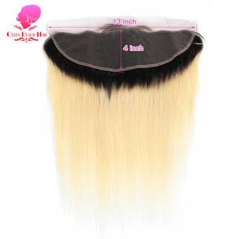 

QUEEN BEAUTY Remy Brazilian Straight Hair 13X4 1B 613 Dark Root Ombre Blonde Lace Frontal Closure Ear to Ear with Baby Hair