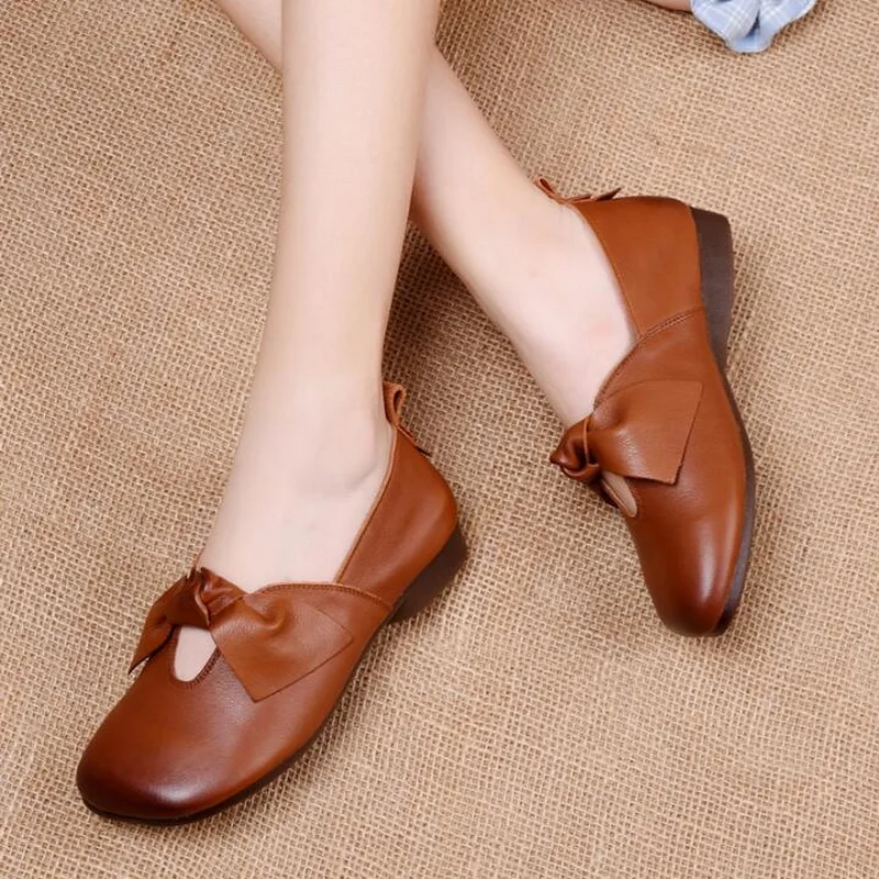 

Women's Flats Handmade Shoes 2021 Spring Genuine Leather Ladies Shoe Flat Shoes Women Soft Bottom Retro Singles Shoes