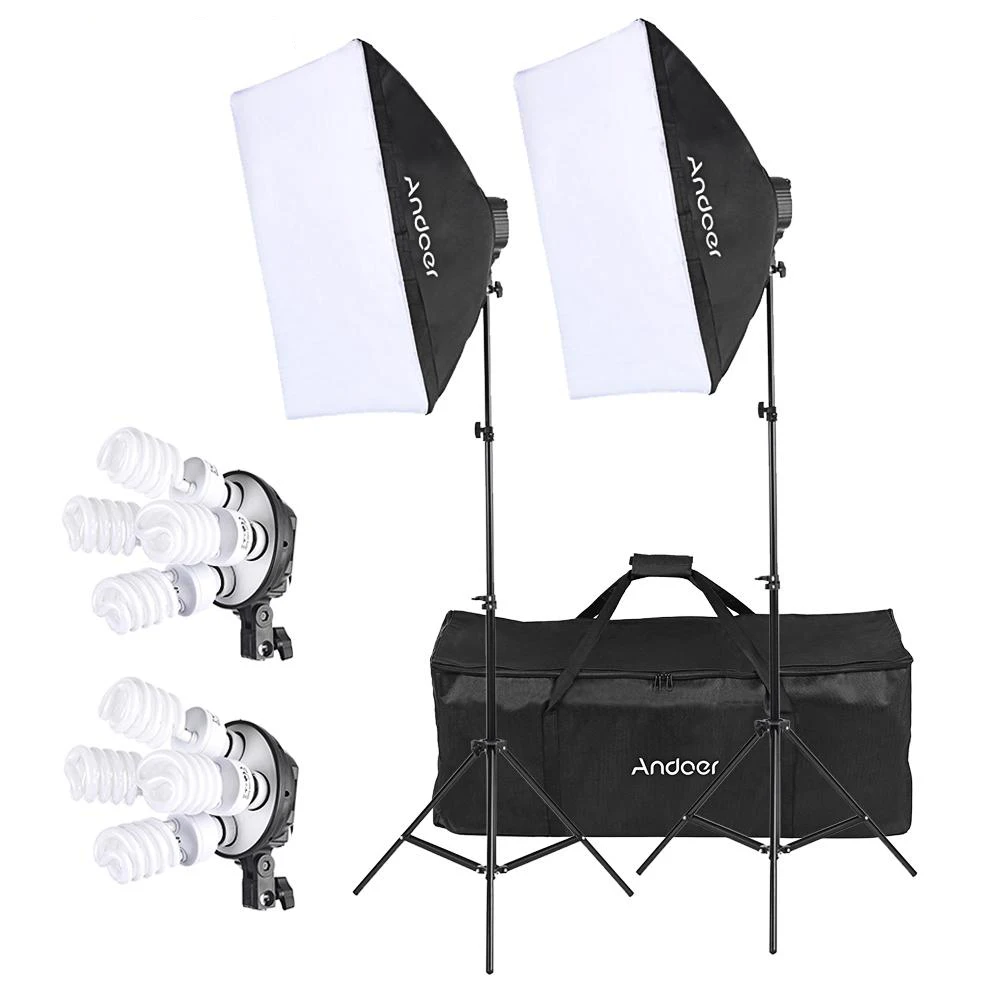 Andoer Studio Photo Lighting Kit with 2 * Softbox / 2 * 4in1 Bulb Socket / 8 * 45W Bulb / 2 * Light Stand / 1 * Carrying Bag
Andoer Studio Photo Lighting Kit with 2 * Softbox / 2 * 4in1 Bulb Socket / 8 * 45W Bulb / 2 * Light Stand / 1 * Carrying Bag