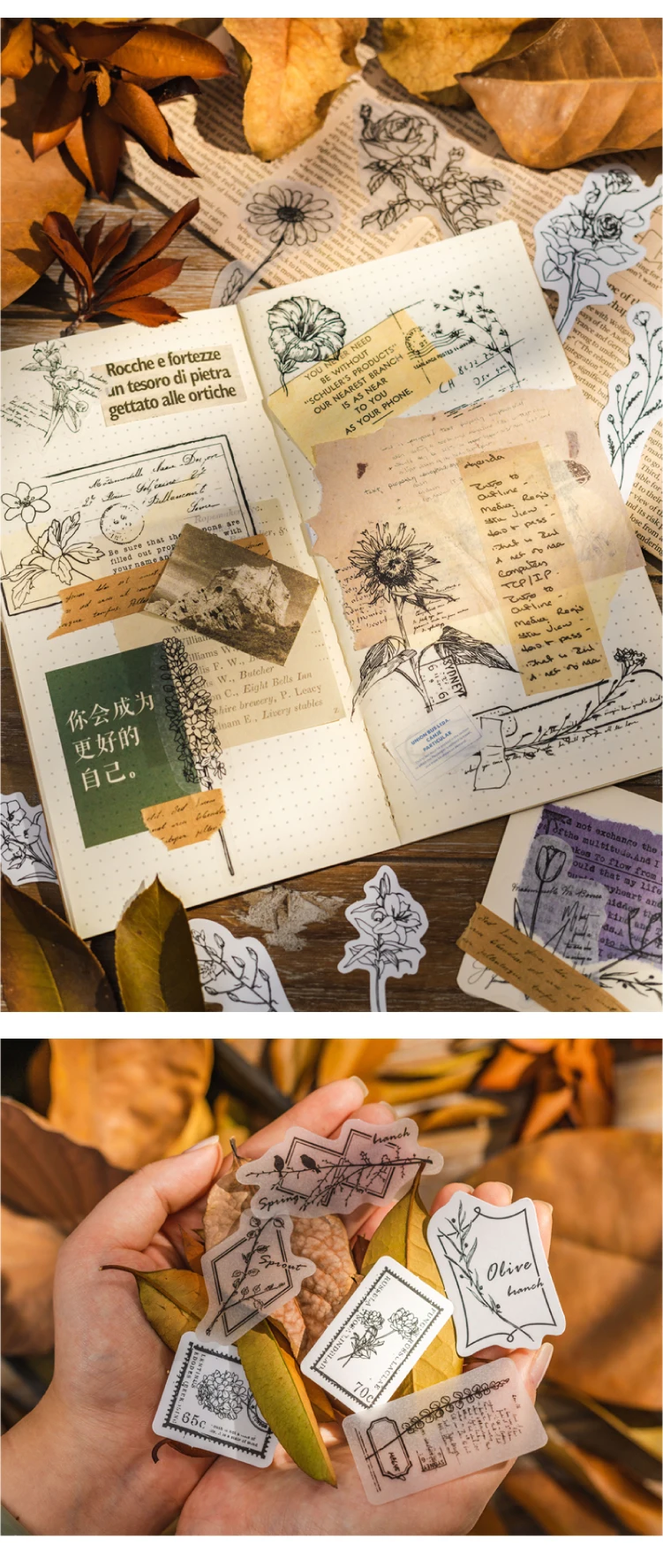 Generic Yoofun 40sheets Vintage Material Papers Washi + Parchment