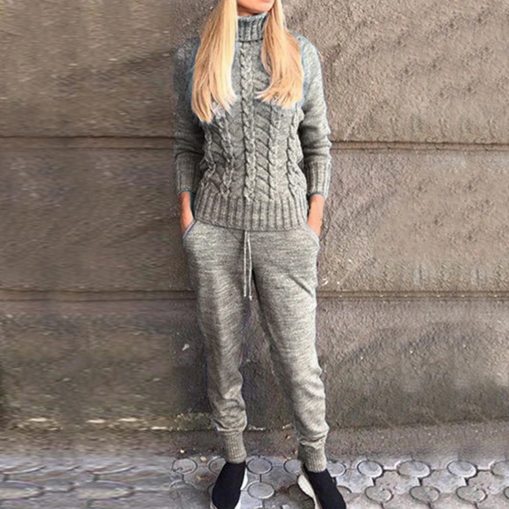 2019 Autumn Causal Turtleneck Women Knitted Tracksuit Sport Two Piece Sets Solid Women's Pullovers Knit Tops+Pants Suits
2019 Autumn Causal Turtleneck Women Knitted Tracksuit Sport Two Piece Sets Solid Women's Pullovers Knit Tops+Pants Suits