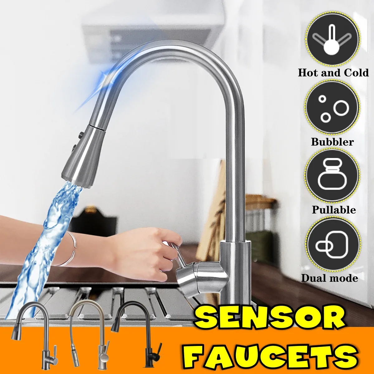 Stainless Steel Sensor Kitchen Faucets Smart Touch Inductive Sensitive Faucet Mixer Tap Single Handle Dual Outlet Water Modes
Stainless Steel Sensor Kitchen Faucets Smart Touch Inductive Sensitive Faucet Mixer Tap Single Handle Dual Outlet Water Modes