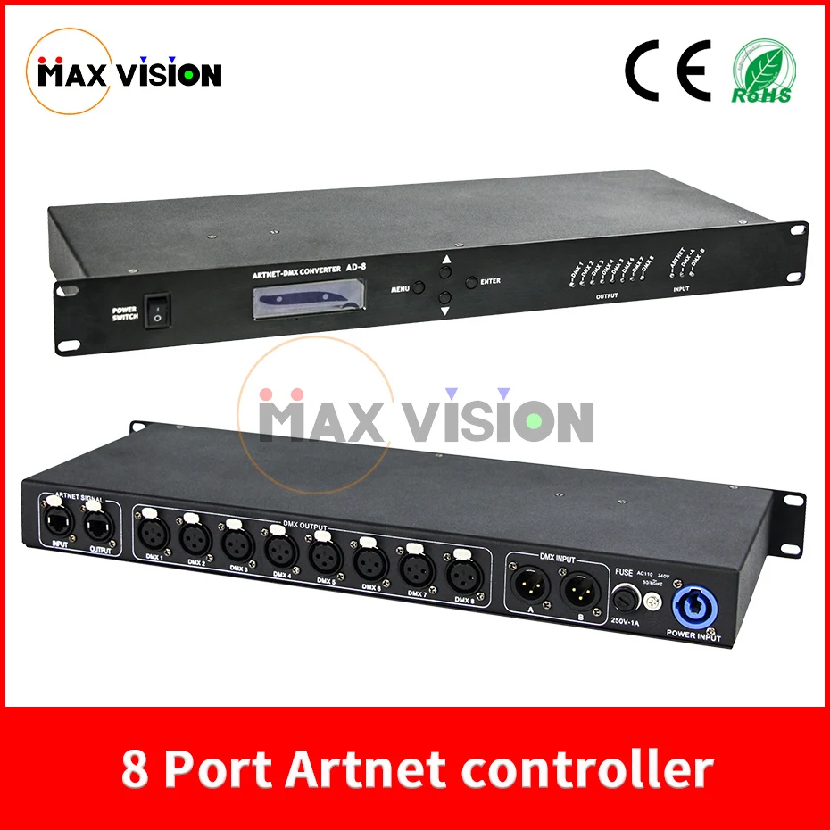 Artnet Dmx Controller 8 Port Converter Output 8x512 4096 Channels 3PIN or 5PIN can choose For Satge Dj Light Control
Artnet Dmx Controller 8 Port Converter Output 8x512 4096 Channels 3PIN or 5PIN can choose For Satge Dj Light Control