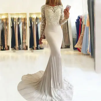 Luxury Ivory Prom Dress vestidis de fiesta largos Mermaid Evening Gown Lace Appliques Long Sleeve Party Wear Court Train 2019
Luxury Ivory Prom Dress vestidis de fiesta largos Mermaid Evening Gown Lace Appliques Long Sleeve Party Wear Court Train 2019