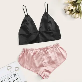 Stretch Satin Women Sleepwear Set Casual Fashion Stretch Satin Wireless Camisole Pajamas Nuisette Femme 2020 Drop Shipping E 
Stretch Satin Women Sleepwear Set Casual Fashion Stretch Satin Wireless Camisole Pajamas Nuisette Femme 2020 Drop Shipping E