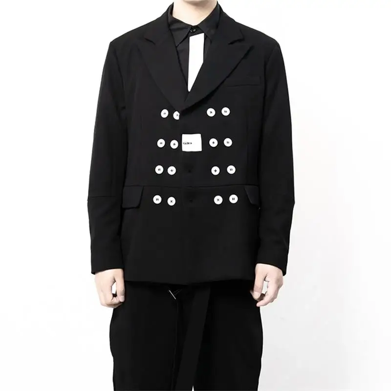 European And American Style Men's Black Simple Multi Row White Button Decoration Casual Splicing Suit Set
European And American Style Men's Black Simple Multi Row White Button Decoration Casual Splicing Suit Set
