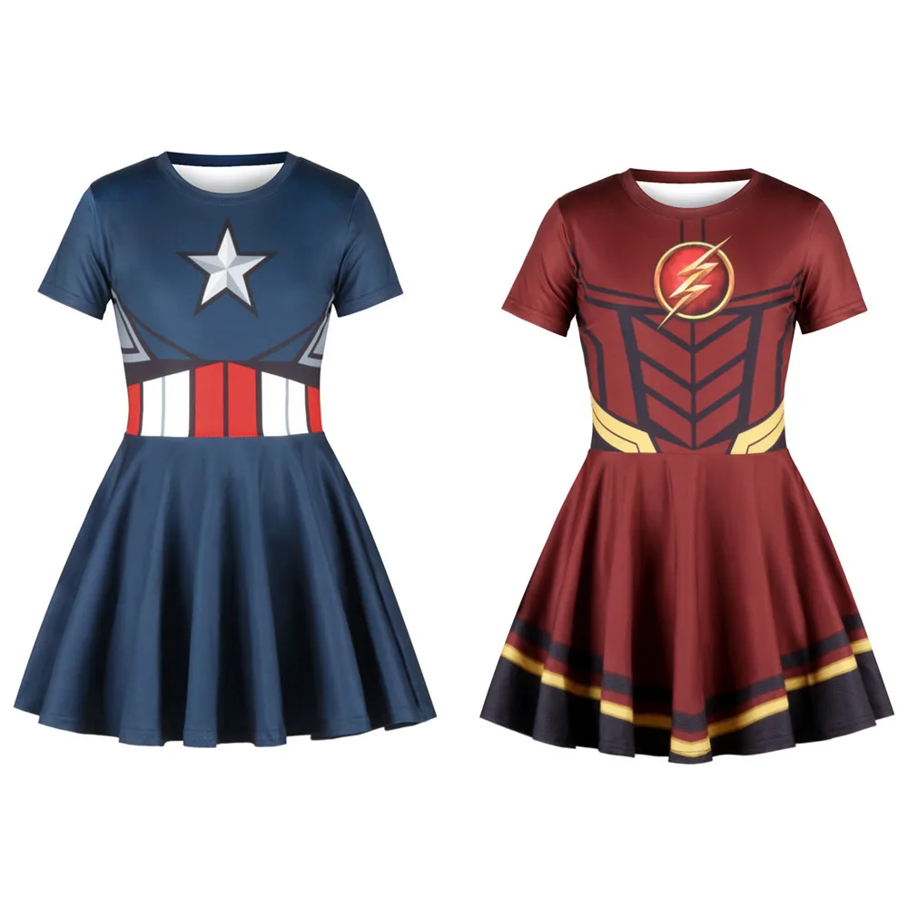 Short Sleeve Dress For Girls Captain America Cosplay Girl Clothing The Flash Vestido Summer Verano Children's Dress Girl Costume
Short Sleeve Dress For Girls Captain America Cosplay Girl Clothing The Flash Vestido Summer Verano Children's Dress Girl Costume