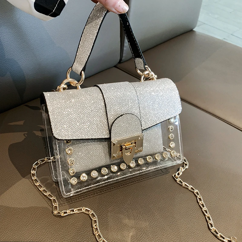 2019 New Summer Fashion New Handbag High quality PVC Transparent Women bag Fashion rivets Square Phone bag Chain Shoulder bag 
2019 New Summer Fashion New Handbag High quality PVC Transparent Women bag Fashion rivets Square Phone bag Chain Shoulder bag