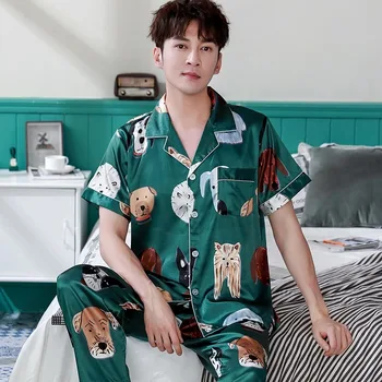 QWEEK Silk Pajamas for Men Print Pyjama Homme Satin Home Clothes 2 Pieces Set Sleepwear Men Short Sleeve Nightgown Summer 2020
QWEEK Silk Pajamas for Men Print Pyjama Homme Satin Home Clothes 2 Pieces Set Sleepwear Men Short Sleeve Nightgown Summer 2020