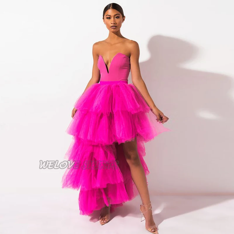 Sweet Fashion Fuschia Satin and Tulle Hi-Lo Party Dresses for Evening Tiered Custom Made Zipper Back Formal Dress vestidos
Sweet Fashion Fuschia Satin and Tulle Hi-Lo Party Dresses for Evening Tiered Custom Made Zipper Back Formal Dress vestidos