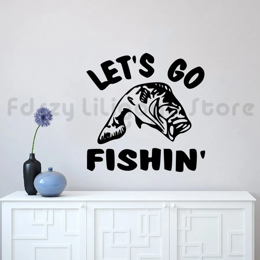Let's Go Рыбалка Цитата Настенная Наклейка высеченная роспись домашний декор рыба