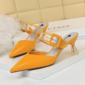 BIGTREE Summer Mules Shoes Women Slides Natural Patent leather Crystal Strange Style Heels Shoes Transparent Buckle Slippers 
BIGTREE Summer Mules Shoes Women Slides Natural Patent leather Crystal Strange Style Heels Shoes Transparent Buckle Slippers