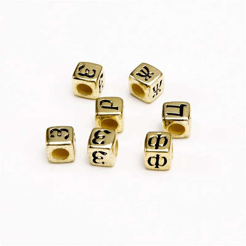 

Free Shipping 3000pcs 6*6mm Cube Gold Color Acrylic Russian Letters Beads Big Hole Square Plastic Alphabet Jewelry Spacers