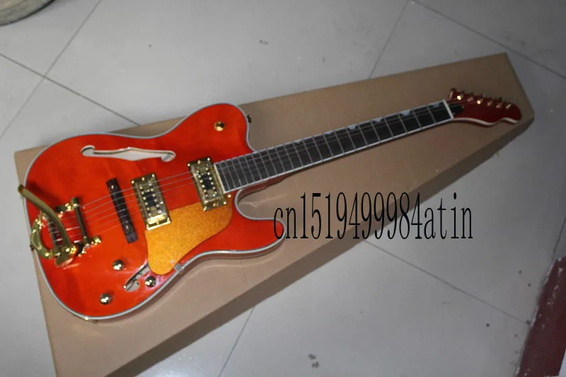 Free shipping new High quality Semi-hollow telecast-er electric guitar F-hole red rocker gold accessories @9 | Спорт и развлечения