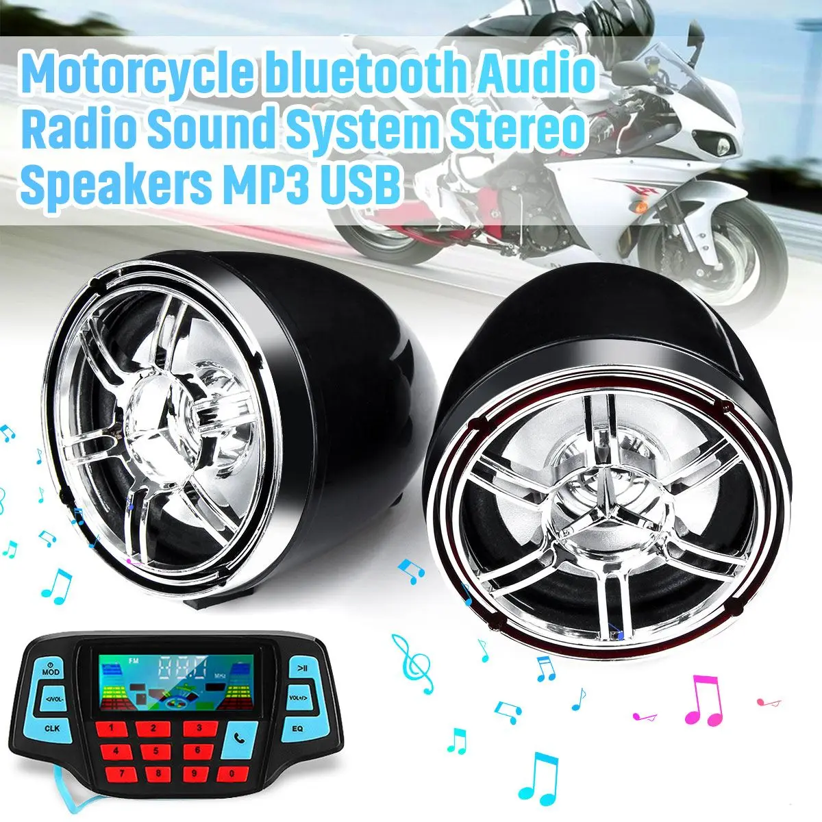 bluetooth Motorcycle Studio Audio Sound System Speakers FM Radio MP3 Music Player Scooter ATV Remote Control Alarm Speaker
bluetooth Motorcycle Studio Audio Sound System Speakers FM Radio MP3 Music Player Scooter ATV Remote Control Alarm Speaker